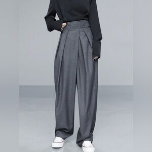 Elegant Gray Women's Wide-Leg Pants